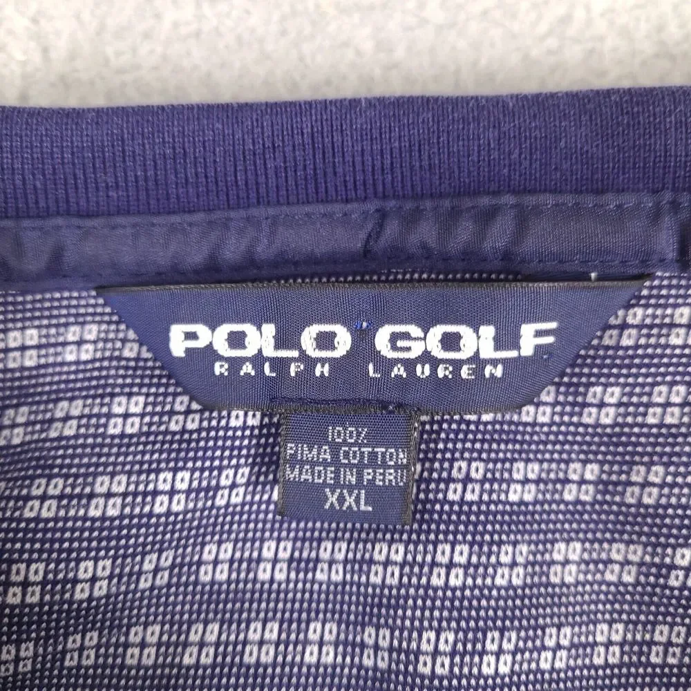 Polo Golf Ralph Lauren Shirt Mens XXL Blue‎ Silver Pima Cotton Geometric Vintage